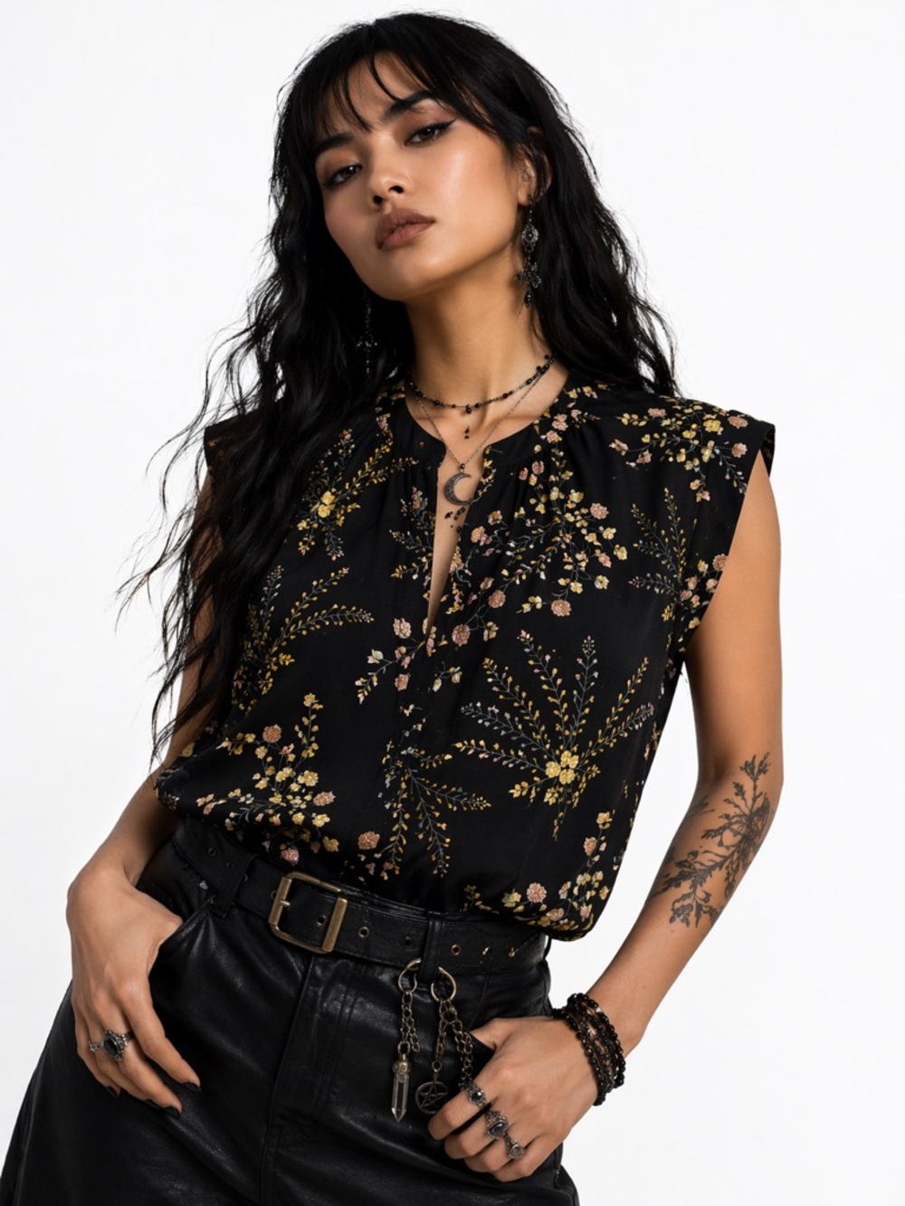 Whimsigoth 🖤 Philosophy Black Sleeveless Floral Top